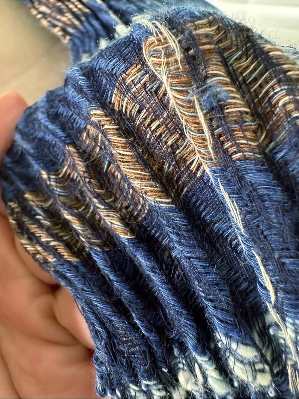 Tamaki Niime Crafted For Lexus Cotton Shawl Blue Brown Plaid Gauzy Beachy
